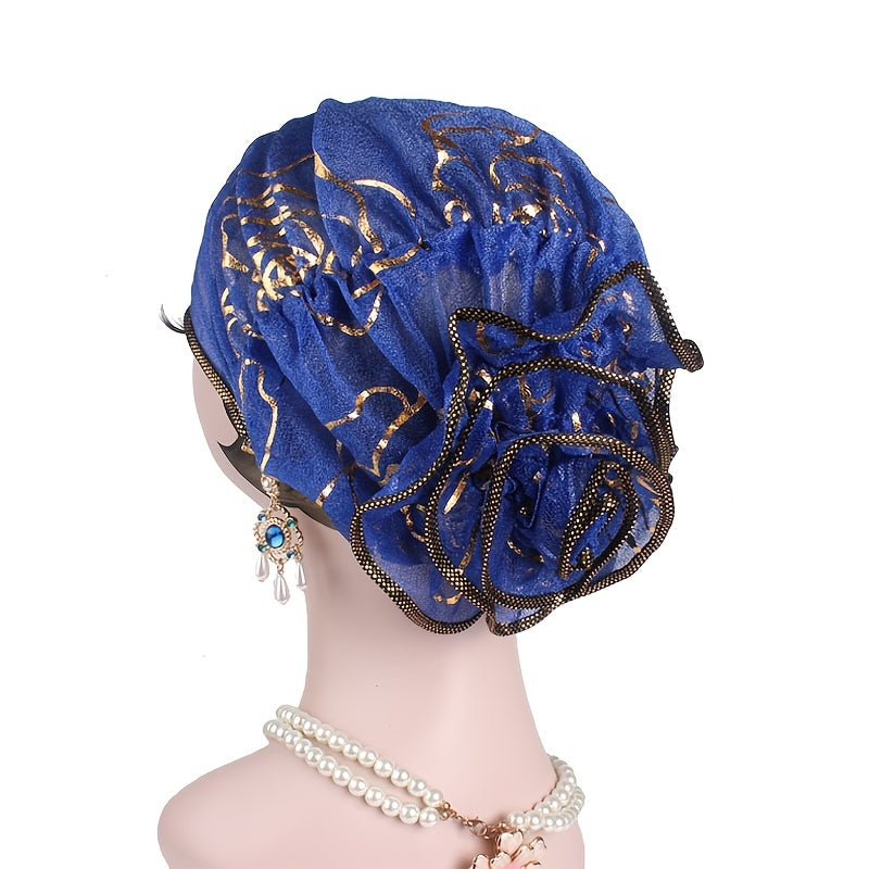 Flower Pleat Beanie Hat Cap Turban Head Wrap For Long Thik Hair