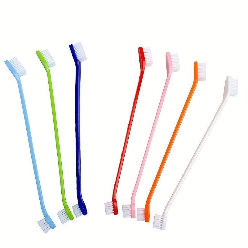 7pcs Double Headed Dog Toothbrushes Long Handled Pet Teeth Cleaning Tool
