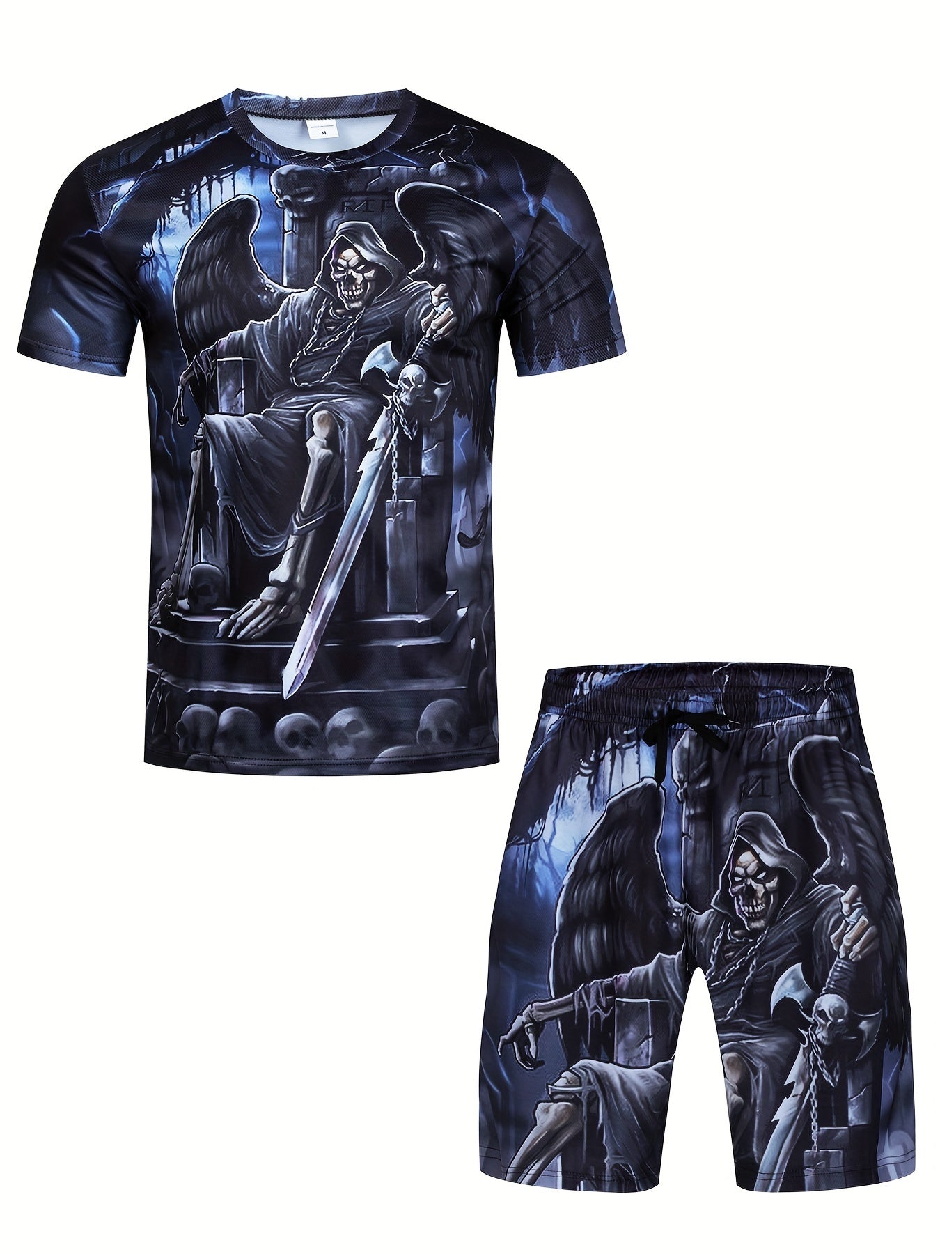 Men's Skull Pattern T shirt & Shorts Set for Fitness