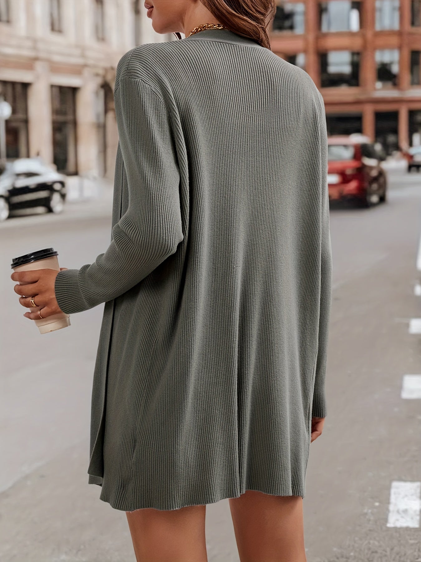 Ribbed Knit Long Sleeve Cardigan for Fall/Winter