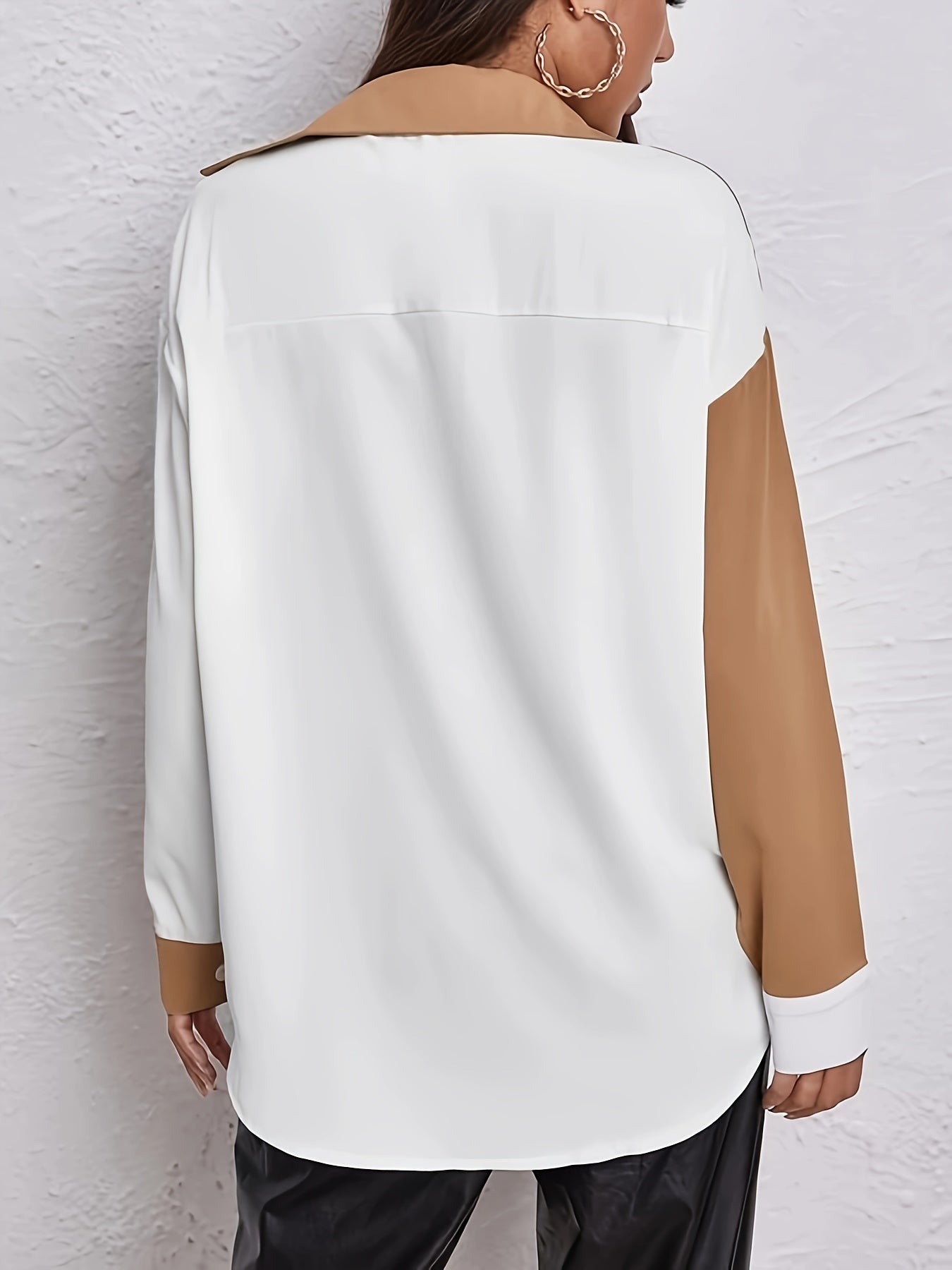 Colorblock Long Sleeve Button Up Blouse