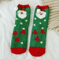 6 Pairs Cartoon Print Socks Fuzzy Warm Women's Stockings