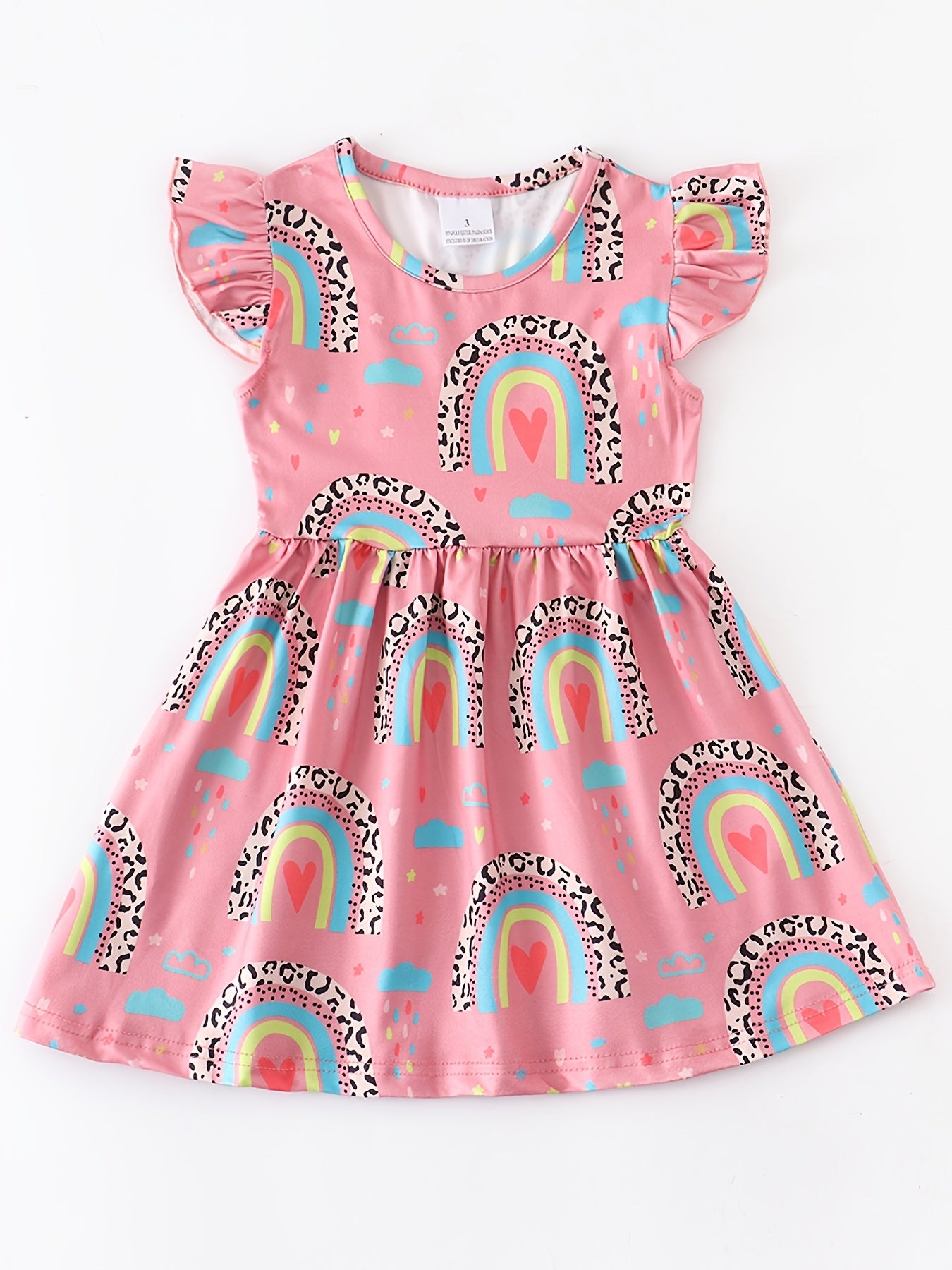 Girls Casual Rainbow Print Dress Summer Kids Clothes