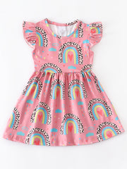 Girls Casual Rainbow Print Dress Summer Kids Clothes