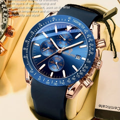 Multifunctional 3D Dial Men's Business Watch Waterproof Quartz Silicone