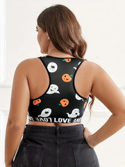Halloween Sports Bra Womens Plus Pumpkin & Ghost Print Bralette