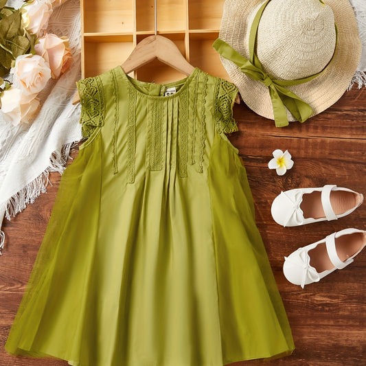 Toddler Girls Lace Trim Princess Dress & Straw Hat Set