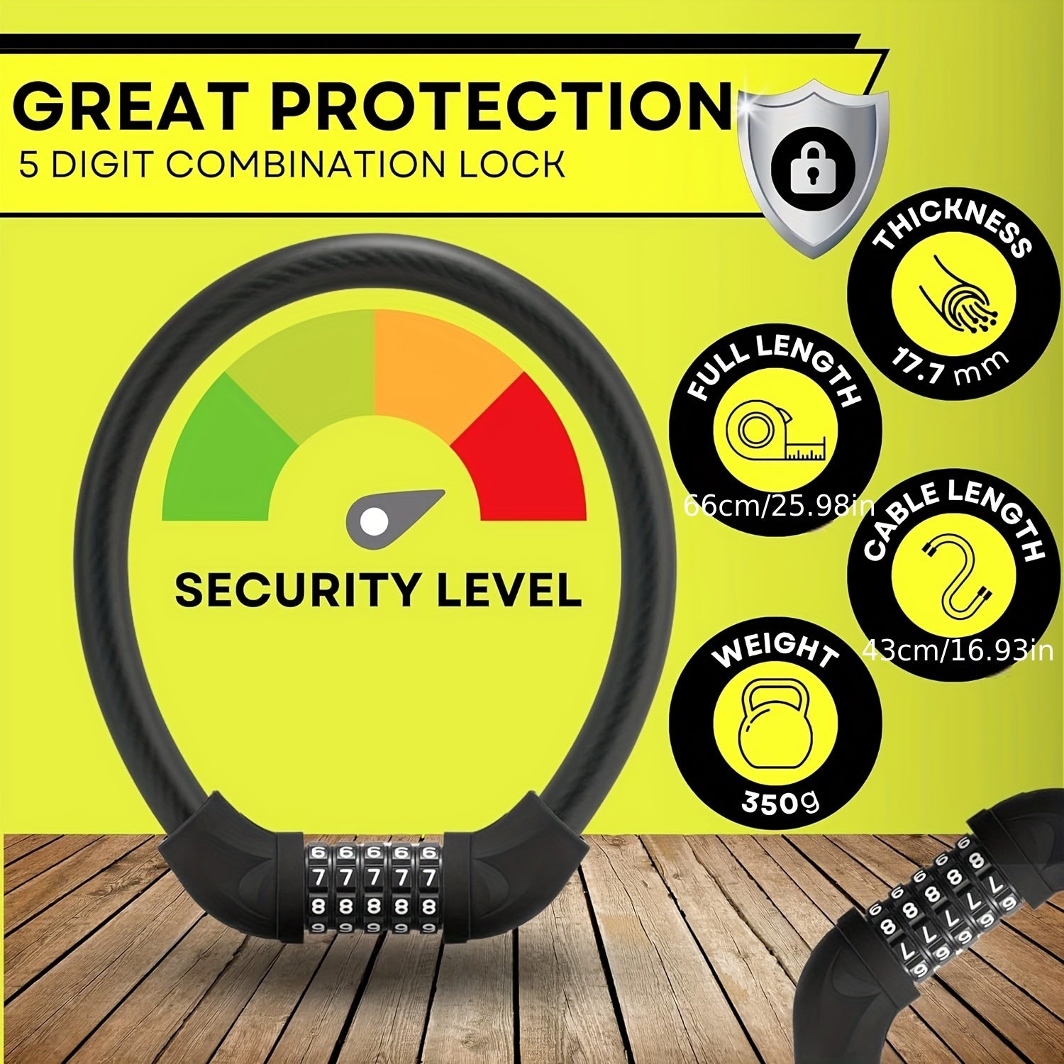Heavy Duty 5 Digit Combination Cable Bike Lock Waterproof Motorbike Lock