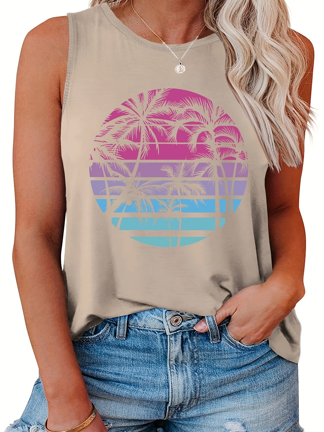 Coconut Tree Print Tank Top Women's