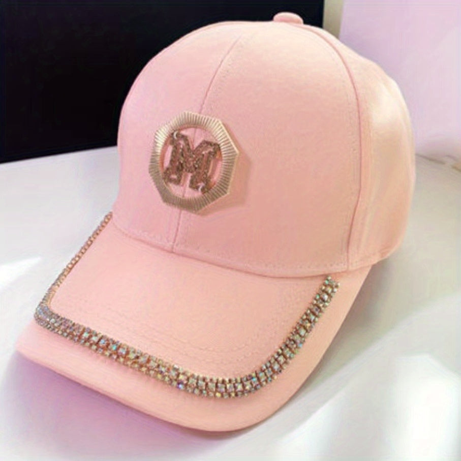Rhinestone M Label Baseball Cap Lightweight Adjustable Golf Sun Hat