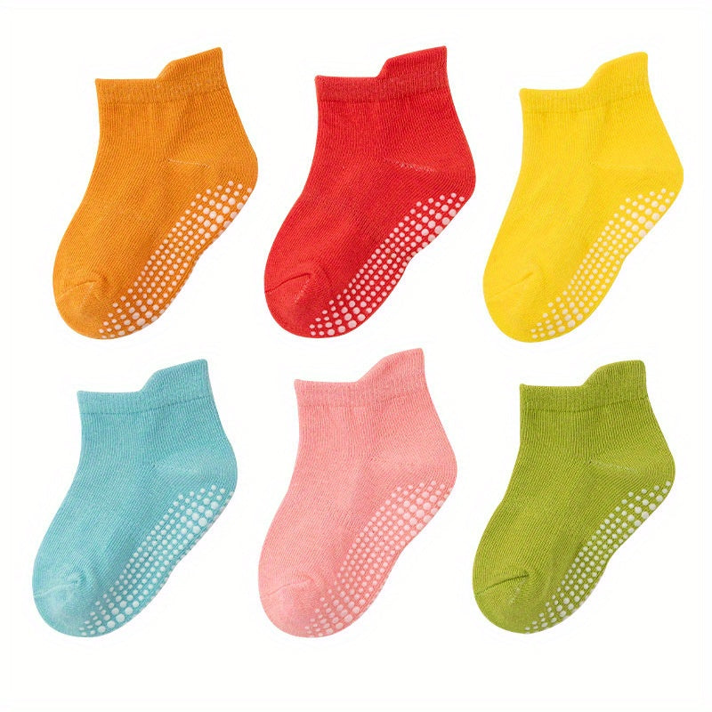 6 Pairs Non Slip Grip Ankle Socks for Baby Boys