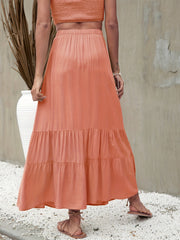 Boho Ruffle Trim Tiered Long Skirts Elastic Waist A line Maxi Skirts Women's