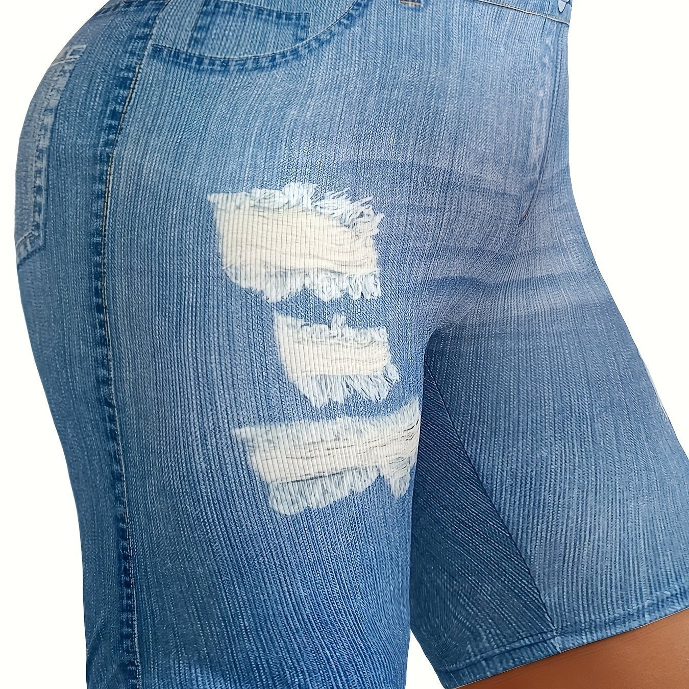 Denim Print High Rise Stretchy Skinny Shorts