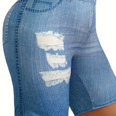 Denim Print High Rise Stretchy Skinny Shorts