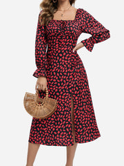 Allover Print Split Thigh Dress Women's Clothing