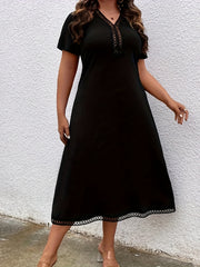Casual Dress Women's Solid Applique Short Sleeve Maxi Dress