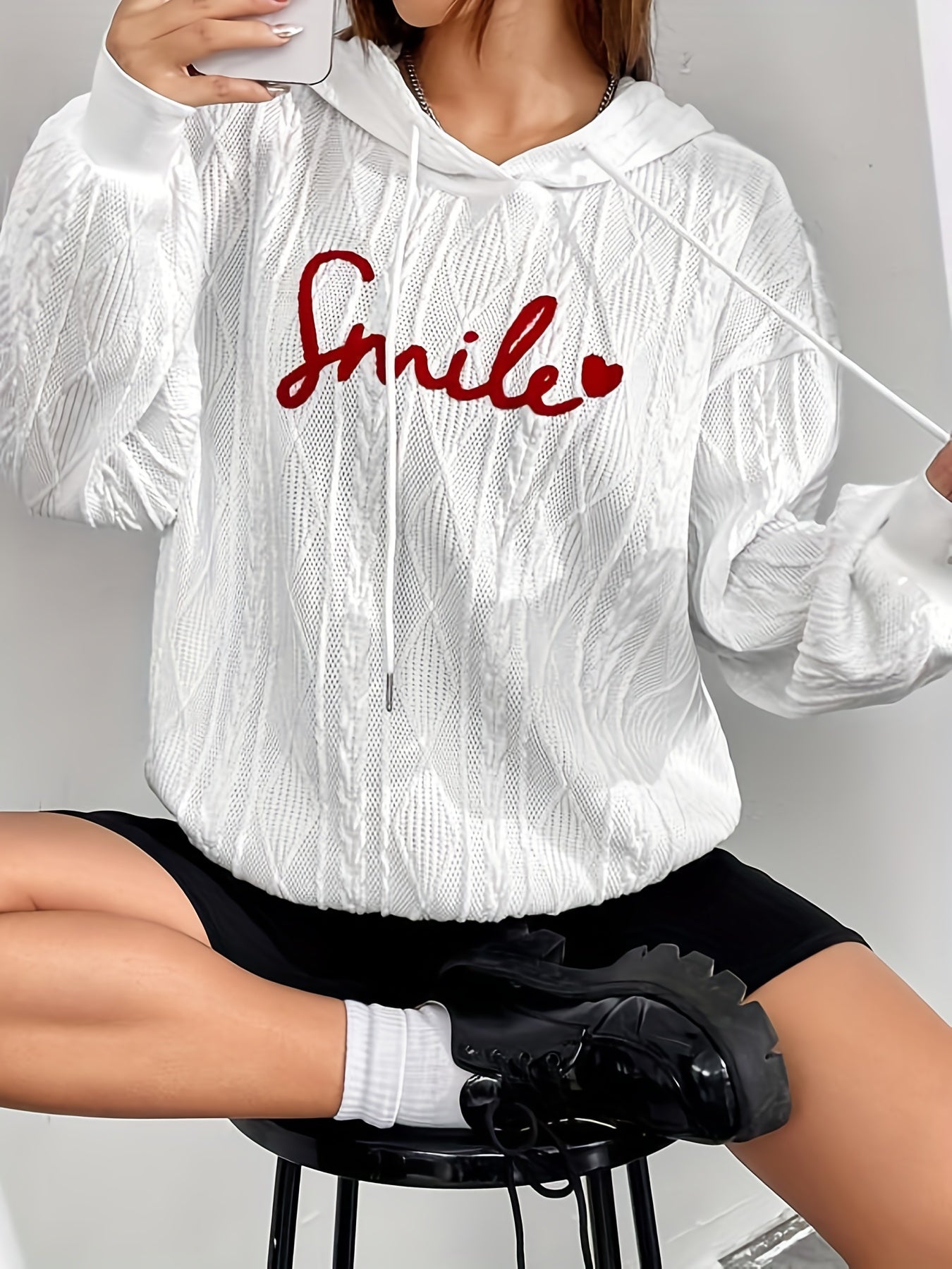 Smile Print Crew Neck Pullover Sweatshirt Casual Long Sleeve Sweatshirt