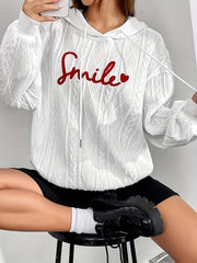 Smile Print Crew Neck Pullover Sweatshirt Casual Long Sleeve Sweatshirt