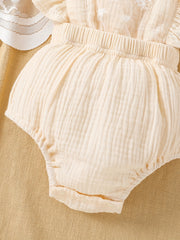 2pcs Baby Girls Lace Ruffle Trim Onesie & Headband Set Clothes