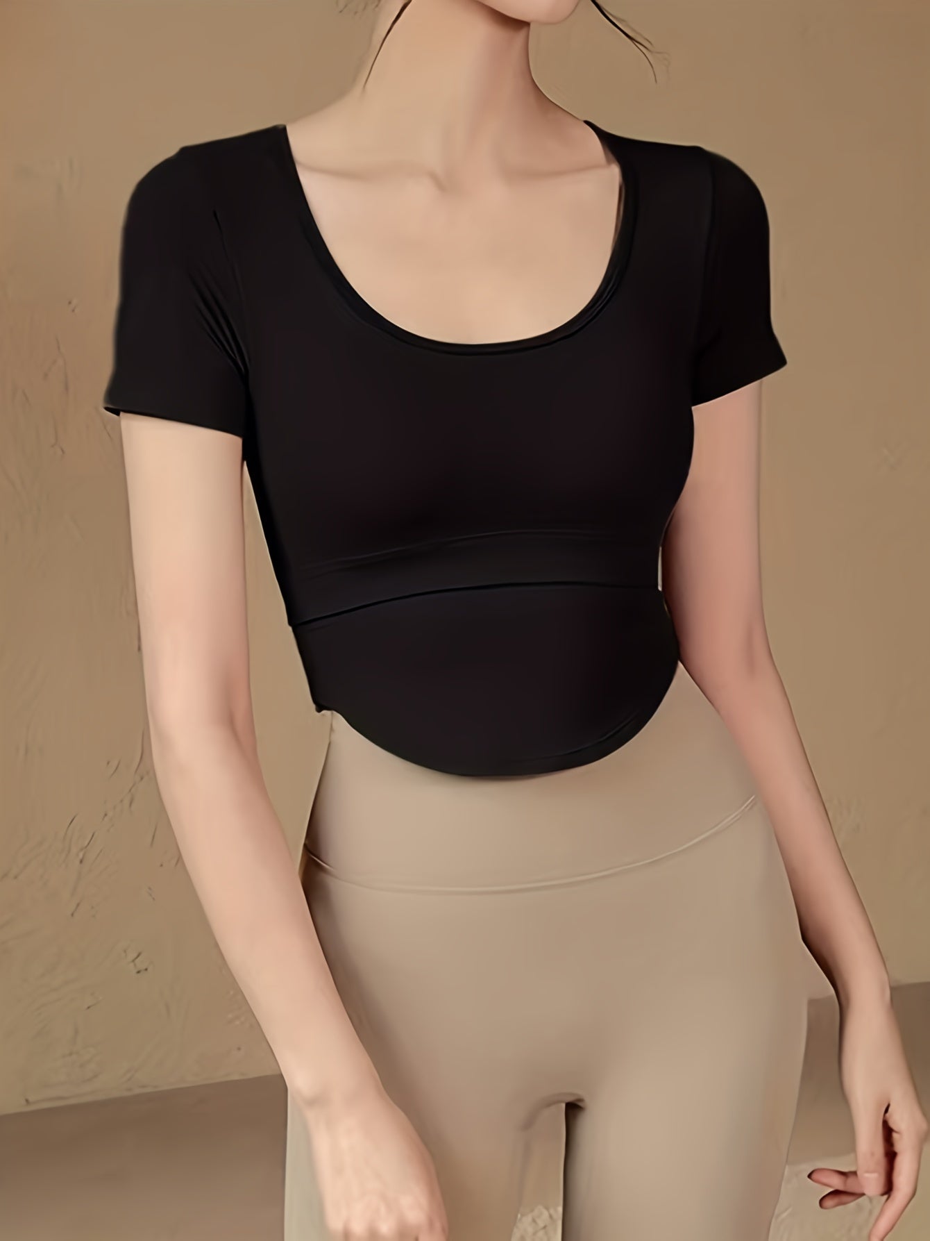 Sporty Crew Neck T Shirt High Stretch Quick Dry Sports Tee Women's Activewear