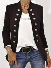 Solid Stand Collar Button Front Blazer for Women