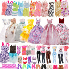 11-Piece Doll Dress Up Set with Gowns, Tops, Pants, Bikinis, Skirts & Hangers