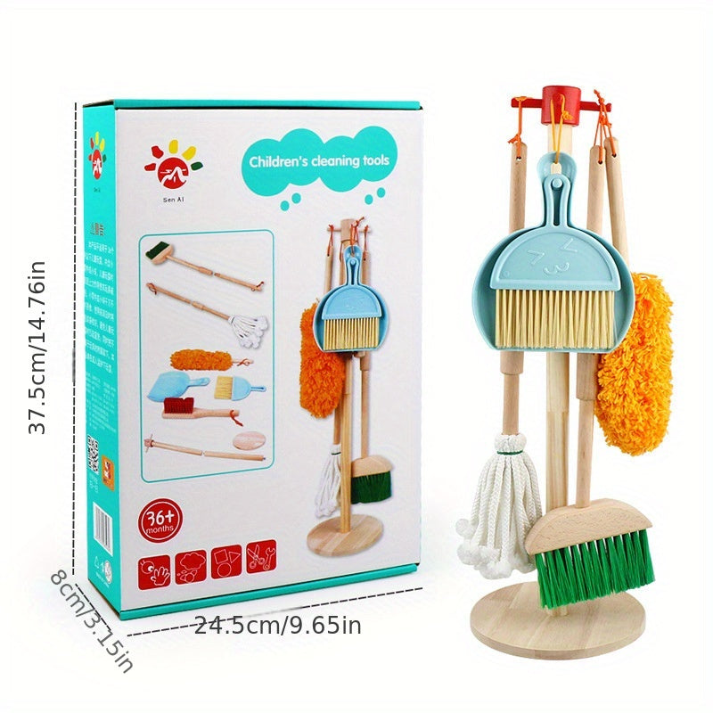 Kids Play House Cleaning Set Wooden Broom Mop Toy