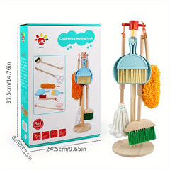 Kids Play House Cleaning Set Wooden Broom Mop Toy