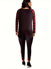 Plaid Deer & Letter Print Tee & Leggings Set