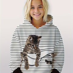 Girls Boys Cat Graphic Long Sleeve Hoodies Pullover Spring Fall