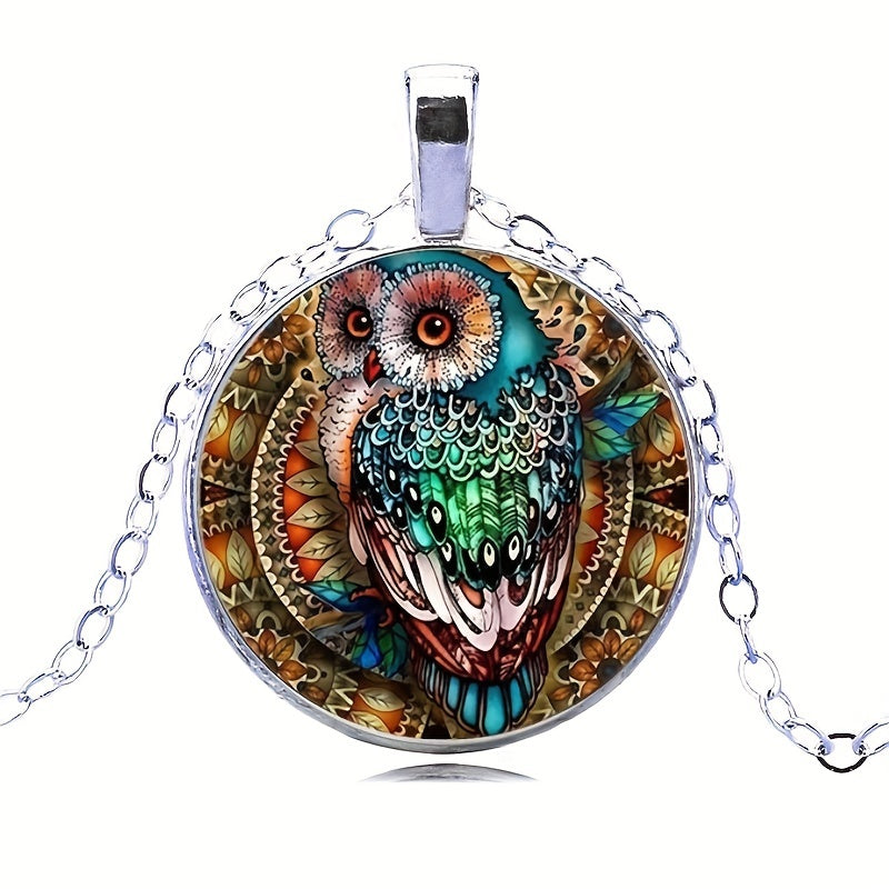 Glass Owl Time Gemstone Keychain Necklace
