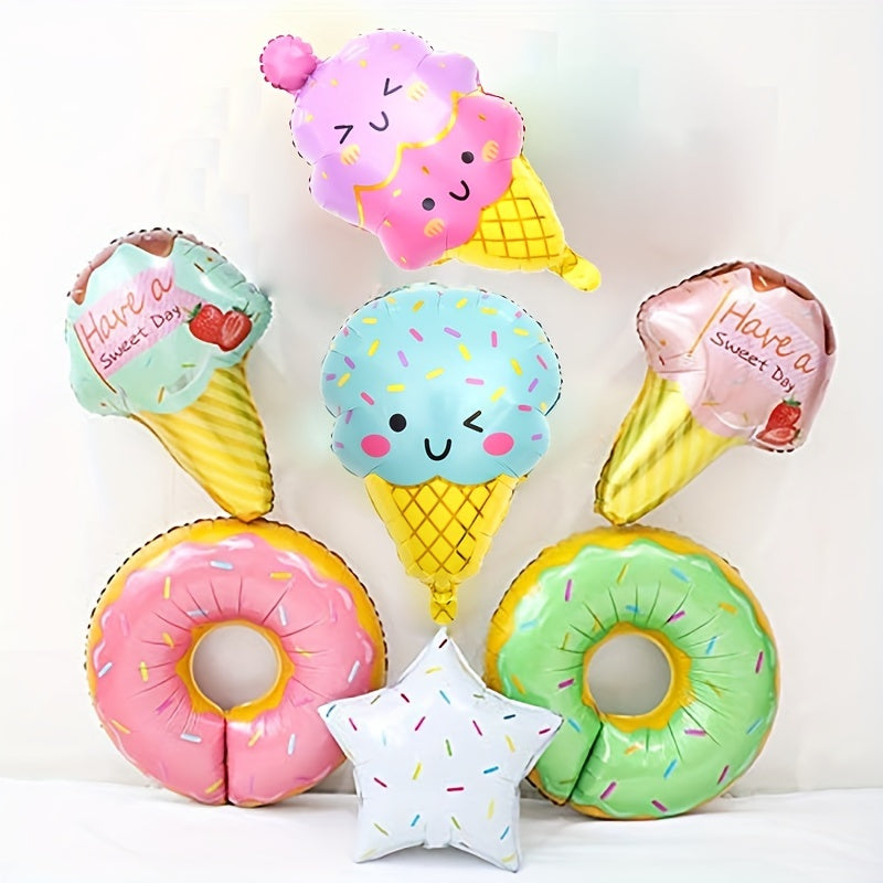 9Pcs Ice Cream Balloons Set Large Foil Mylar Balloons for Ice Cream Party Decor