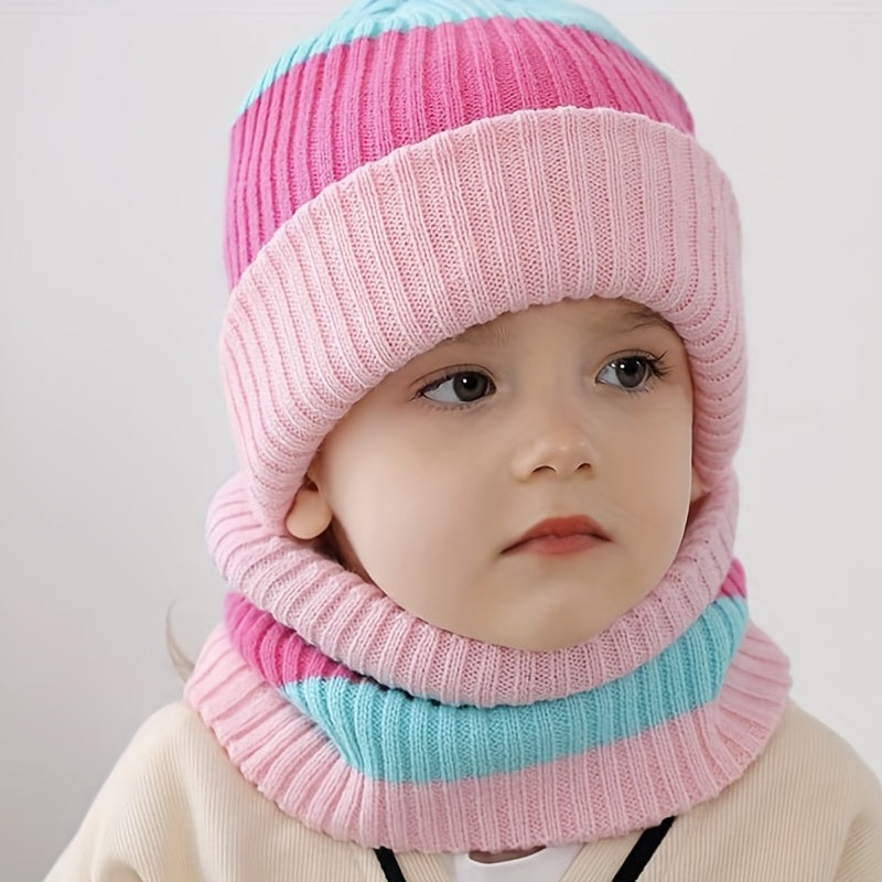 Kids Striped Windproof Knit Beanie Hat for Fall/Winter