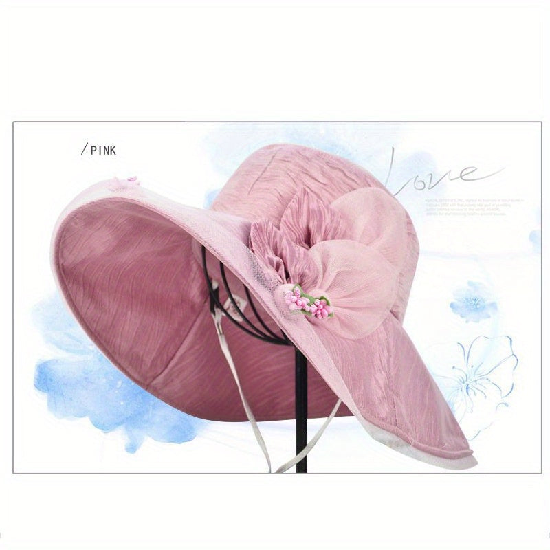 Wide Brim Flower Sun Hat UV Protection Lightweight Bucket Hat