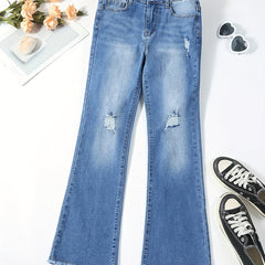 Kid Girls Ripped & Flared Denim Pants - Casual & Street