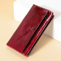 Vintage Style Leather Clutch Wallet with Wristlet Zipper