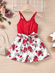 Toddler Girls Floral Patchwork Cami Romper Jumpsuit