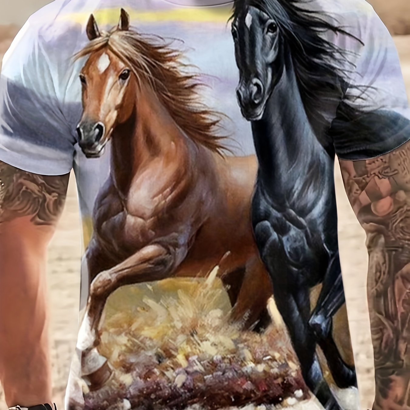 Men's Horse Graphic T Shirt 3D Digital Print Active Short Sleeve Tee
