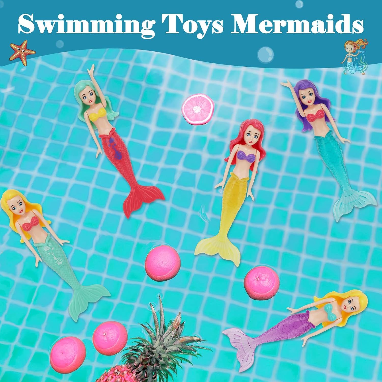 5pcs Mermaid Bath Toys for Girls & Boys with Gloves & Scarf
