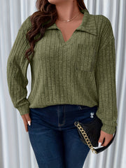 Casual Sweater Solid Ribbed Knit Long Sleeve Pullover