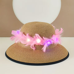 Luminous Feather Wreath Sun Hat Easter Khaki Straw Hat