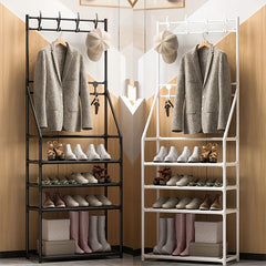 Shoe Storage Rack With Clothes Storage Shelf & Hooks