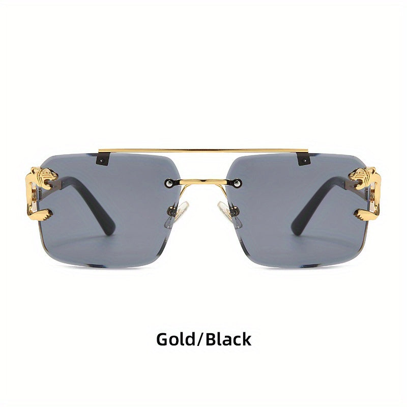 Metal Double Beam Sunglasses Leopard Rimless Square Glasses