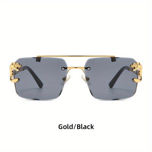 Metal Double Beam Sunglasses Leopard Rimless Square Glasses