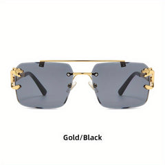 Metal Double Beam Sunglasses Leopard Rimless Square Glasses