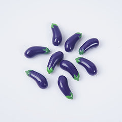 5 Mini Eggplant Models w/Green Stems Realistic Purple & Green Vegetable Accents