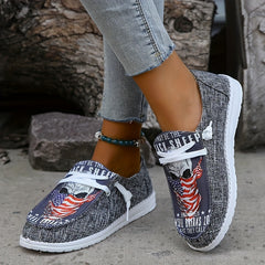 Women's Skull & Flag Print Canvas Shoes Casual Lace Up Outdoor Shoes