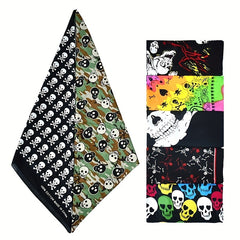 Skull Pattern Square Headscarf for Hip Hop Outdoor Sports