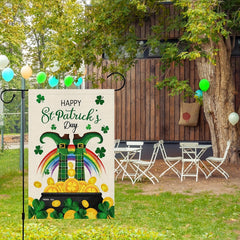 St Patrick's Garden Flag Double Sided Burlap Small Lucky Leprechauns Shamrock