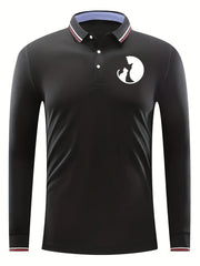 Men's Cats Silhouette Print Golf Shirt Long Sleeve